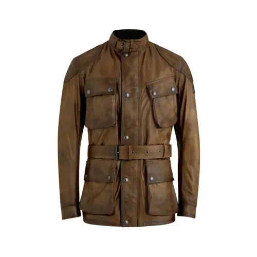 Belstaff , Hand-Waxed Leather Jacket with Unique Patina ,Brown male, Sizes: