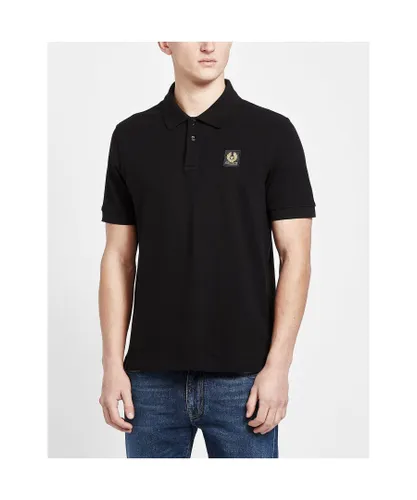Belstaff Mens Patch Logo Short Sleeve Polo Shirt in Black Cotton