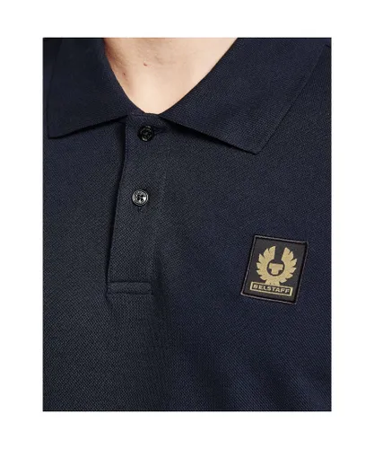 Belstaff Mens Patch Logo Short Sleeve Polo Shirt in Navy Cotton