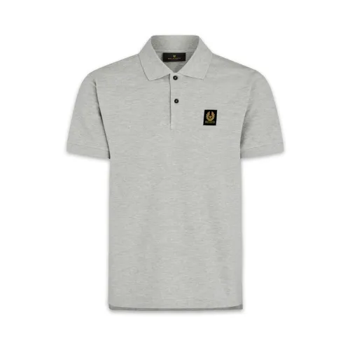 Belstaff , Textured Cotton Polo with Phoenix Emblem ,Gray male, Sizes: