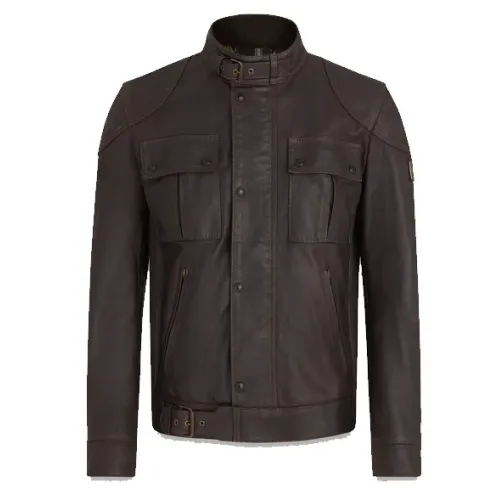 Belstaff , Vintage Brown Leather Biker Jacket ,Brown male, Sizes:
