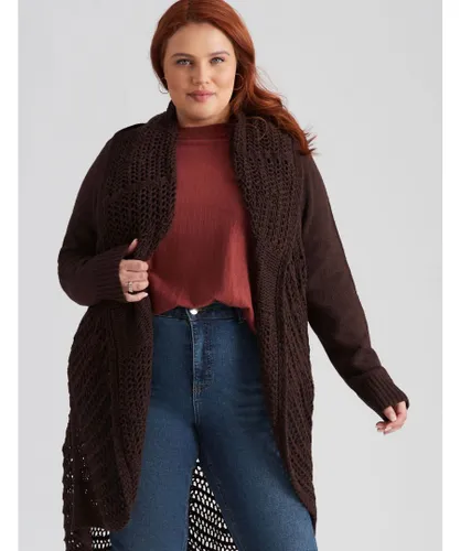 Beme Womens Long Sleeve Crochet Shawl Collar Edge To Cardigan - Plus