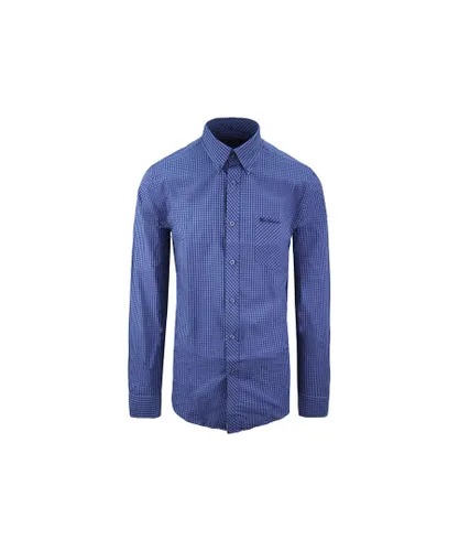 Ben Sherman Checkered Mens Blue Oxford Shirt - Navy Cotton