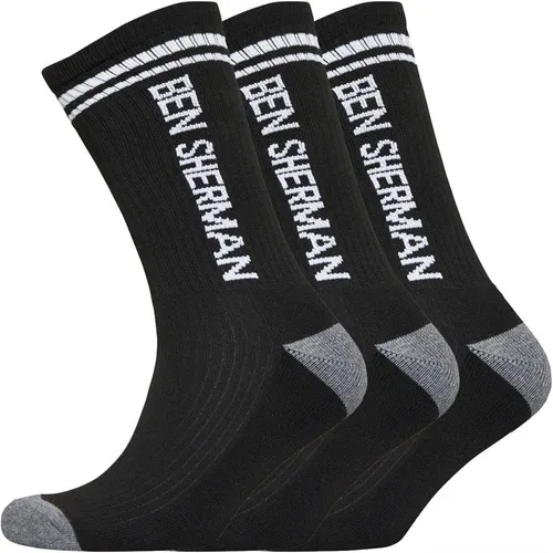 Ben Sherman Mens Champion Three Pack Crew Socks Black