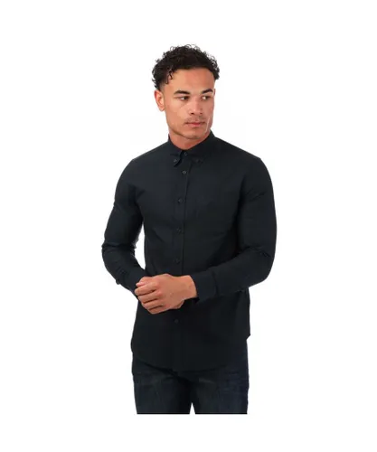 Ben Sherman Mens Long Sleeve Oxford Shirt in Navy - Black Cotton