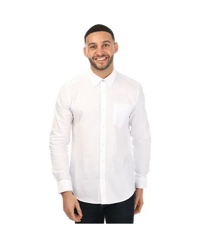 Ben Sherman Mens Long Sleeve Oxford Shirt in White Cotton