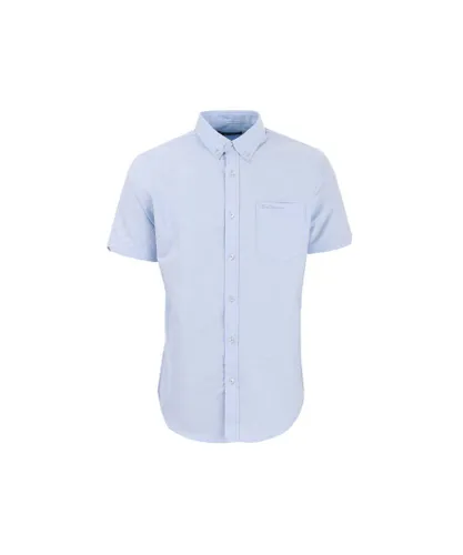Ben Sherman Mens Oxford Short Sleeve Shirt in sky - Sky Blue Cotton