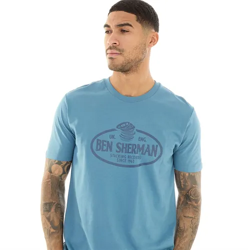 Ben Sherman Mens Stacking Records T-Shirt Blue Shadow