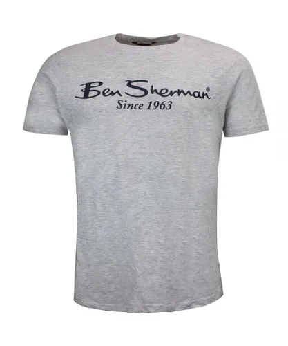 Ben Sherman Script Logo Mens Grey T-Shirt Cotton