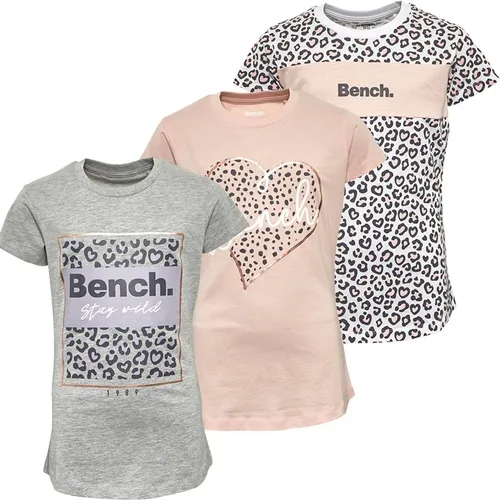Bench Girls Pridget Three Pack Animal Print T-Shirts Pink/White Leopard/Grey Marl