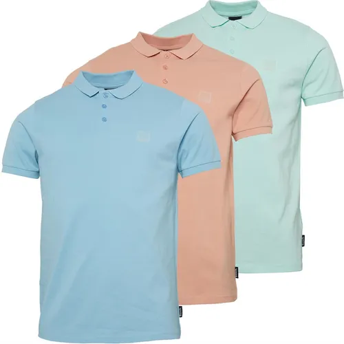 Bench Mens Drex Three Pack Polo Shirts Mint/Sky/Pastel Coral