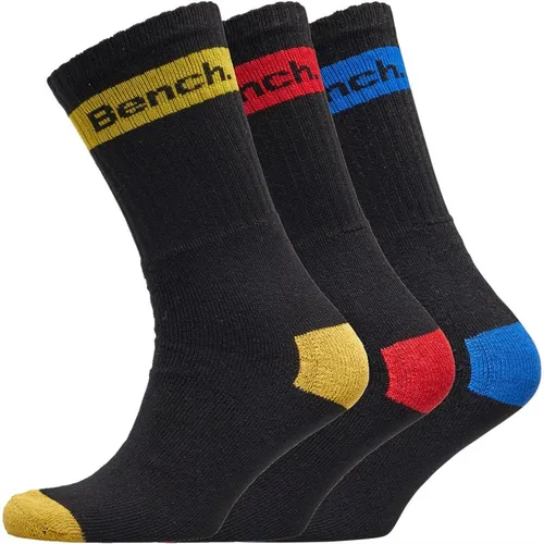 Bench Mens Dusk Three Pack Crew Socks Black/Red/Yellow/Royal