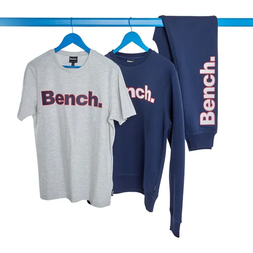 Bench Mens Kamoze T-Shirt Sweatshirt And Joggers Set Navy/Ecru Marl