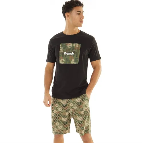 Bench Mens Poria T-Shirt And Shorts Loungewear Set Black/Khaki/AOP