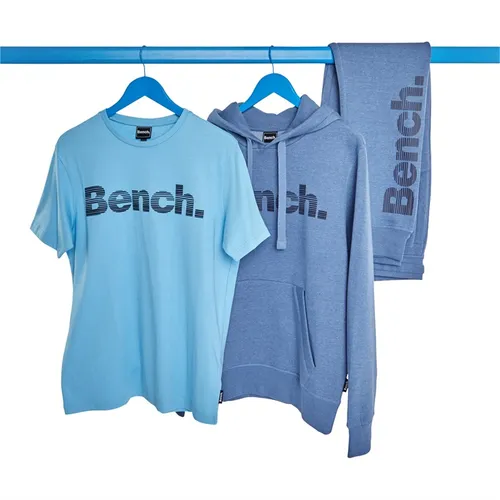 Bench Mens Sigala T-Shirt Hoodie And Joggers Set Denim Marl/Sky
