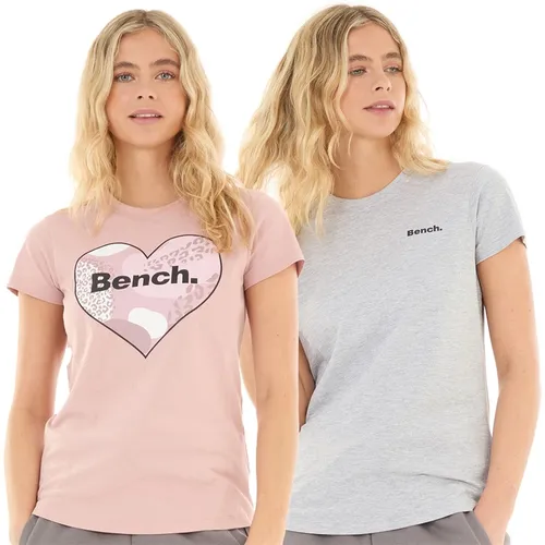 Bench Womens Xanthia Two Pack T-Shirts Light Dusky Pink/Grey Marl