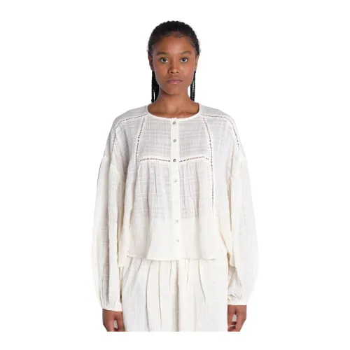 Berenice , White Embossed Striped Shirt ,White female, Sizes:
