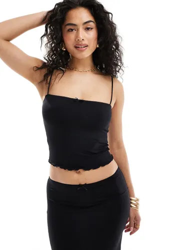 Bershka contrast trim bow detail strappy top co-ord in black