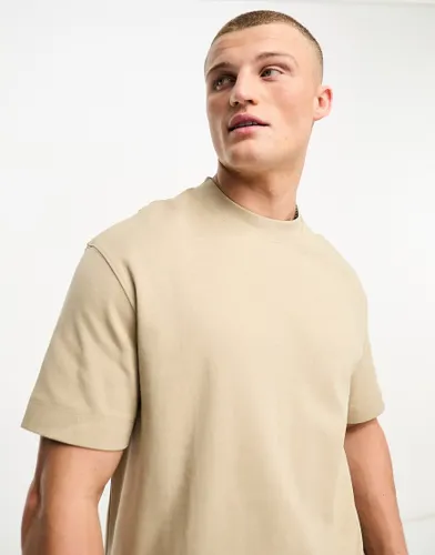 Bershka heavy weight t-shirt in stone - co ord-Neutral