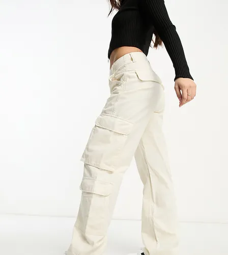 Bershka Petite drawstring waist cargo trousers in white