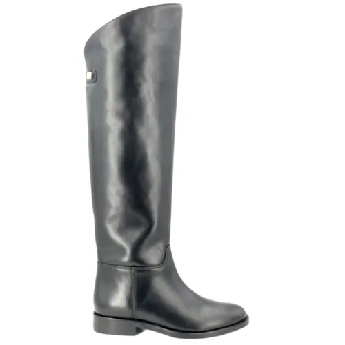 Bervicato , Black Leather Knee-High Boots with Gold Stud Detail ,Black female, Sizes: