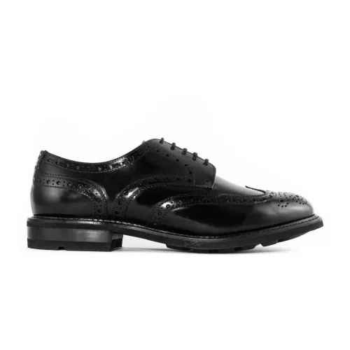 Berwick , Black Leather Derby Shoes with Wingtip Toe ,Black male, Sizes: