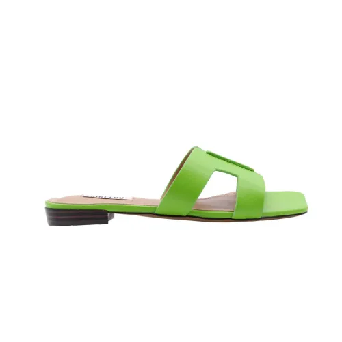 Bibi Lou , Square Toe Leather Sliders ,Green female, Sizes: