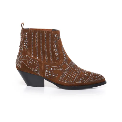 Bibi Lou , Suede Texan Boots with Metal Studs ,Brown female, Sizes: