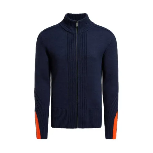 Bikkembergs , Mens Navy Blue Cardigan with Orange Sleeve Details ,Blue male, Sizes: