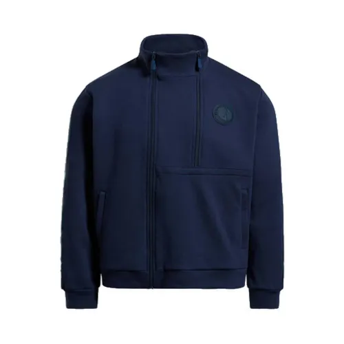 Bikkembergs , Mens Zip-Up Sweatshirt with Ribbed Details ,Blue male, Sizes: