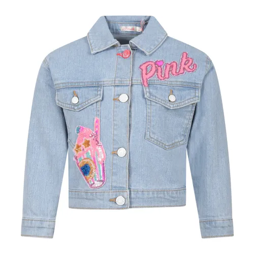 Billieblush , Denim Jacket with Pink Sequin Patches ,Blue female, Sizes: