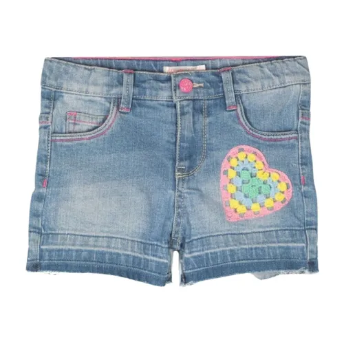 Billieblush , Denim Shorts with Crochet Panels and Pink Stitching ,Blue female, Sizes:
