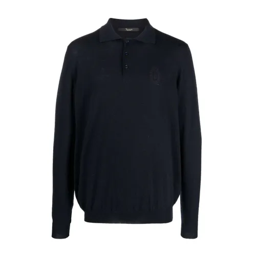 Billionaire , Blue Cashmere Polo-neck Sweatshirt ,Blue male, Sizes: