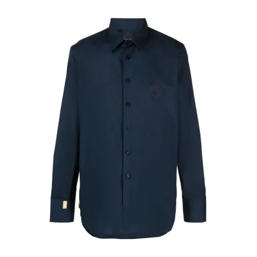 Billionaire , Blue Slim Fit Long Sleeve Shirt ,Blue male, Sizes: