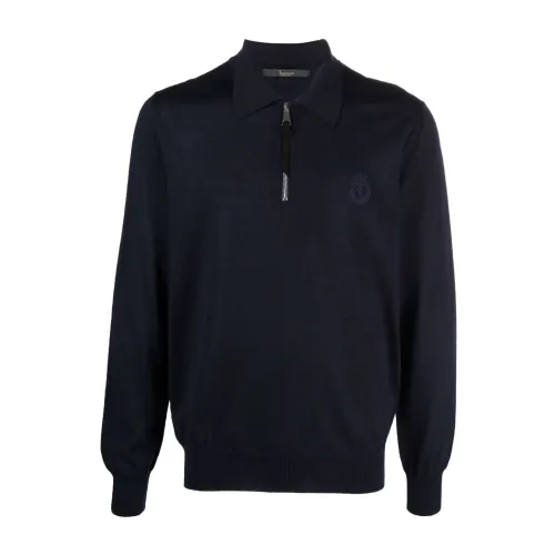 Billionaire , Merino wool pullover zip mock ,Blue male, Sizes: