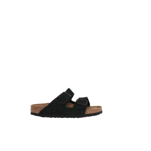 Birkenstock , Black Suede Flat Sandals ,Black female, Sizes: