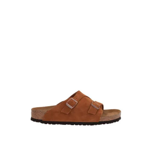 Birkenstock , Brown Suede Flat Sandals ,Brown male, Sizes: