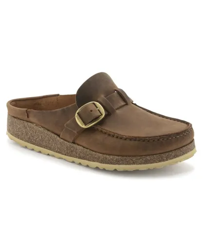 Birkenstock Buckley Oiled Leather Womens Moccasin Clogs - Brown