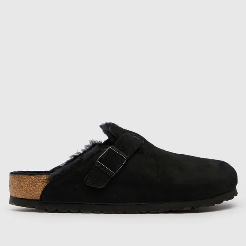 Birkenstock Narrow Fit Boston Shearling Sandals In Black
