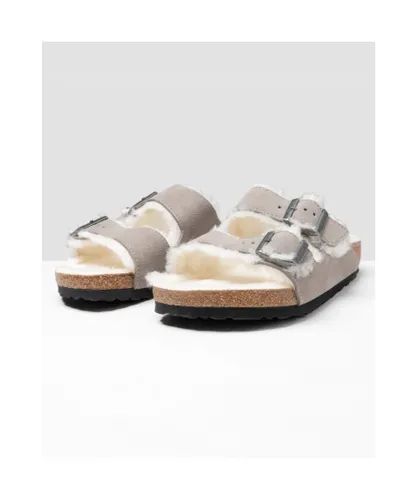 Birkenstock Womens Arizona Fur VL Unisex Sandals - Stone Suede