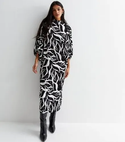 Black Abstract Print High Neck 3/4 Sleeve Maxi Dress New Look