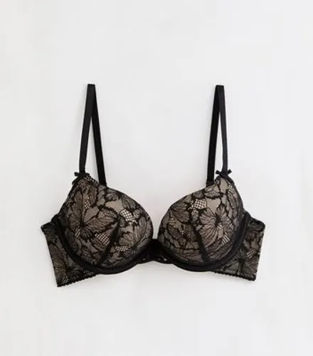 Black Butterfly Lace Push Up Bra New Look