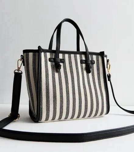 Black Canvas Stripe Mini Tote Bag New Look