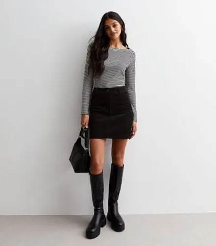 Black Cord Cargo Mini Skirt New Look