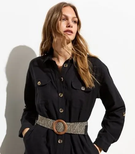 Black Cotton Belted Utility Crop Jumpsuit New Look