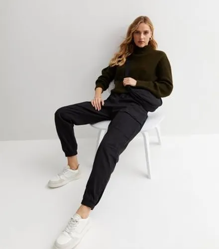 Black Cotton Cuffed Cargo Trousers New Look