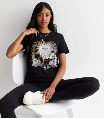 Black Cotton Mystic Moon Logo T-Shirt New Look