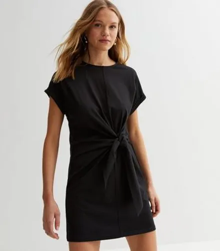 Black Cotton Tie Side Mini T-Shirt Dress New Look