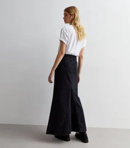Black Denim Flared Maxi Skirt New Look
