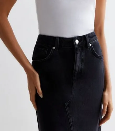 Black Denim High Waist Midi Skirt New Look